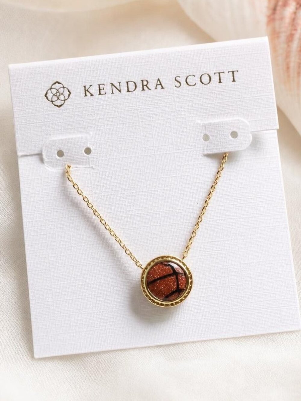 Kendra Scott Basketball Gold Orange Goldstone Pendant Necklace